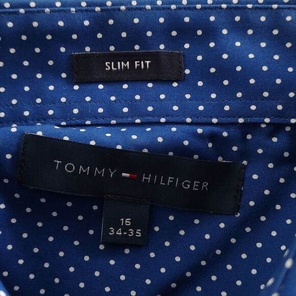 Tommy Hilfiger Slim fit blue white button down dress shirt Sz L (16) - Picture 6 of 6